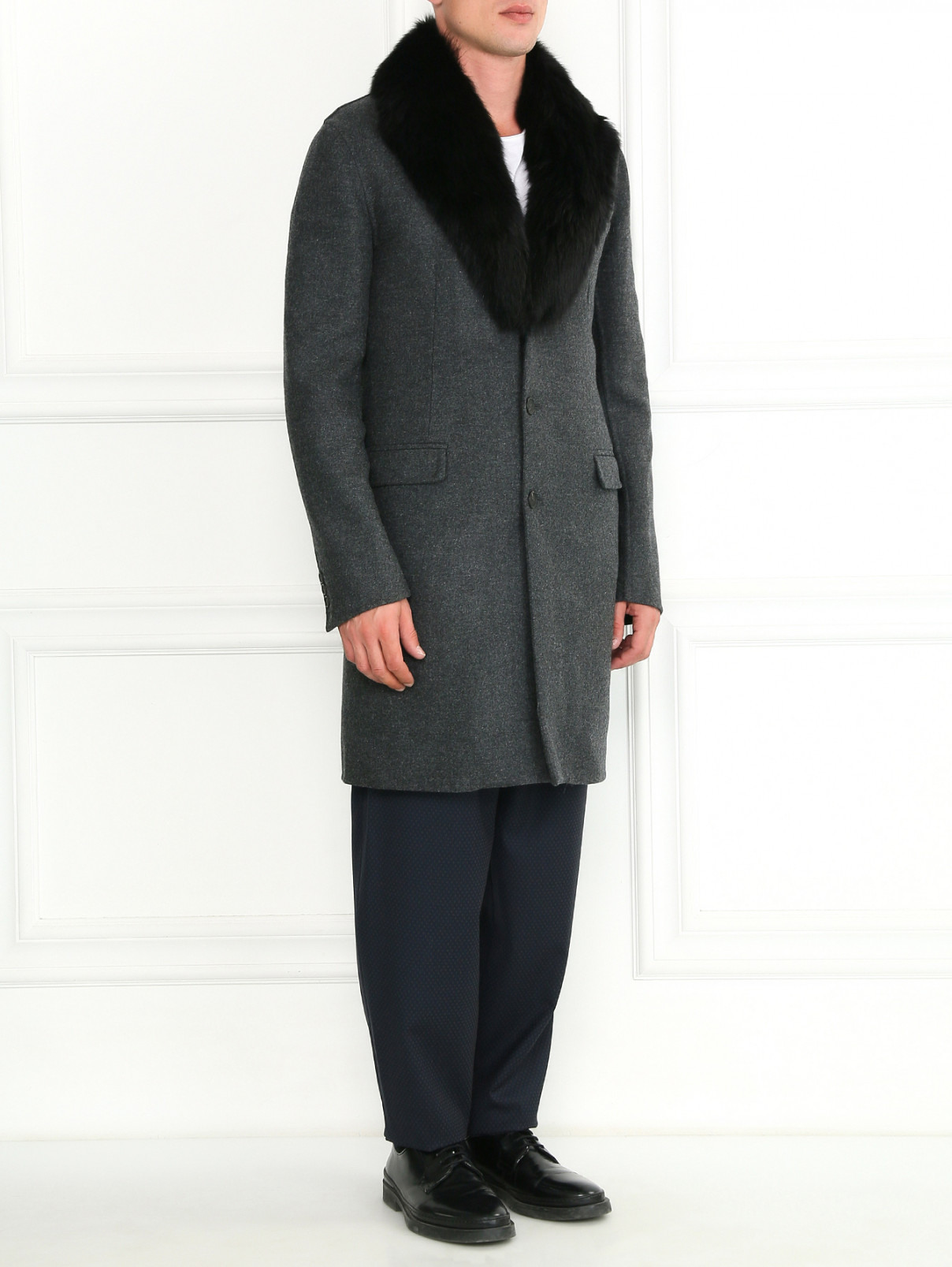 Пальто из шерсти с пуховым подкладом Ermanno Scervino  –  Модель Общий вид  – Цвет:  Серый