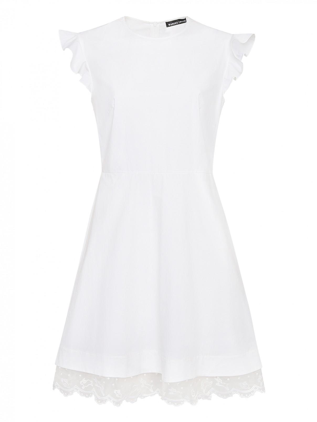 Платье из хлопка с воланами и вышивкой Markus Lupfer  –  Общий вид  – Цвет:  Белый
