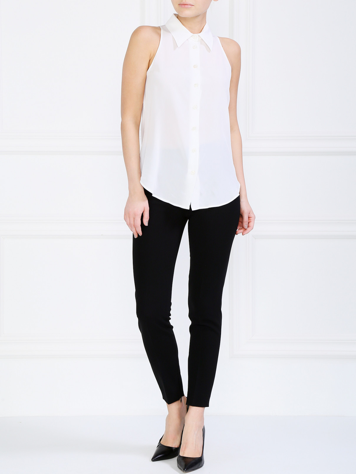 Шелковая блуза без рукавов Moschino  –  Модель Общий вид  – Цвет:  Белый