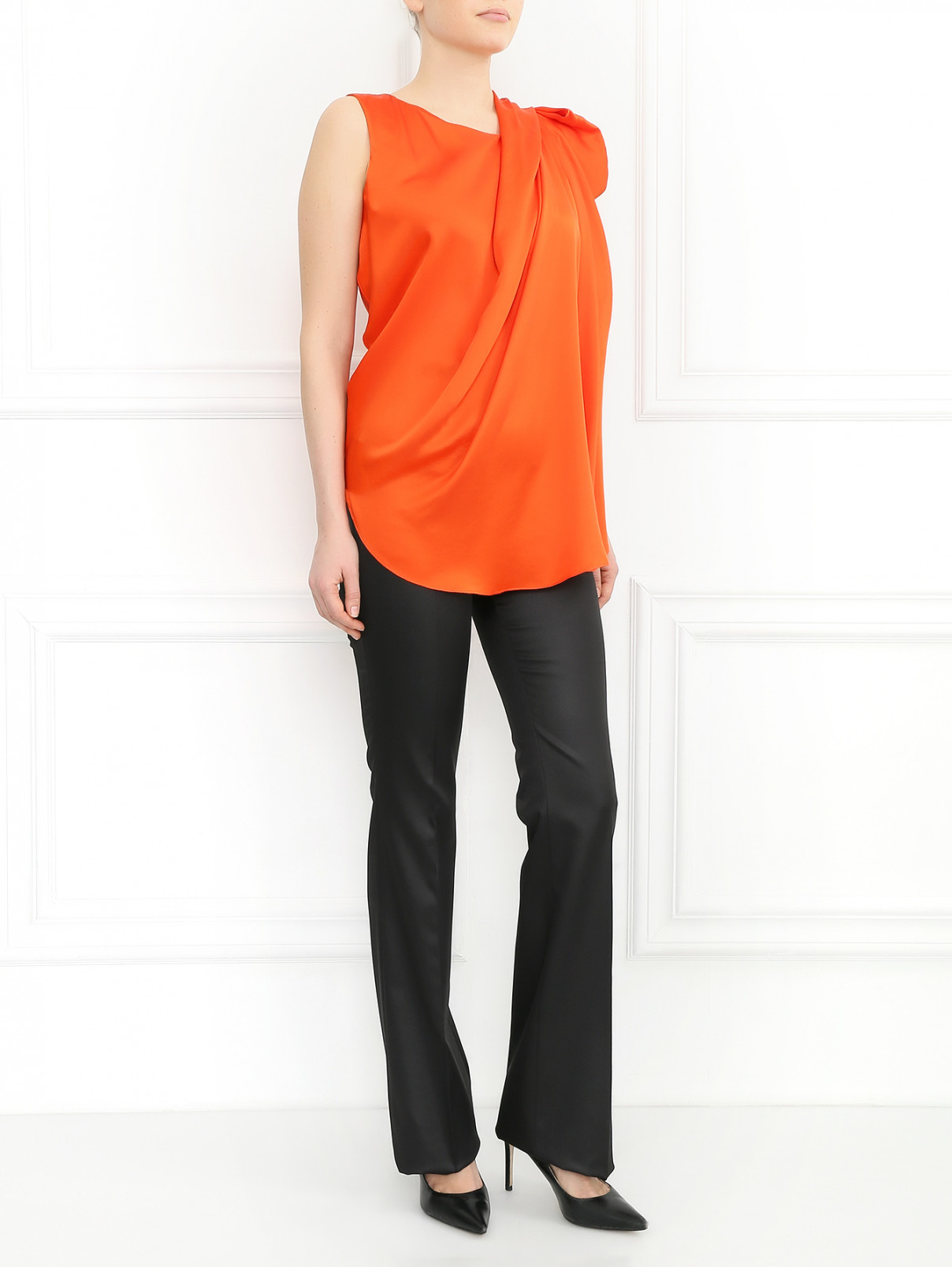 Блуза из шелка с драпировкой Dice Kayek  –  Модель Общий вид  – Цвет:  Оранжевый