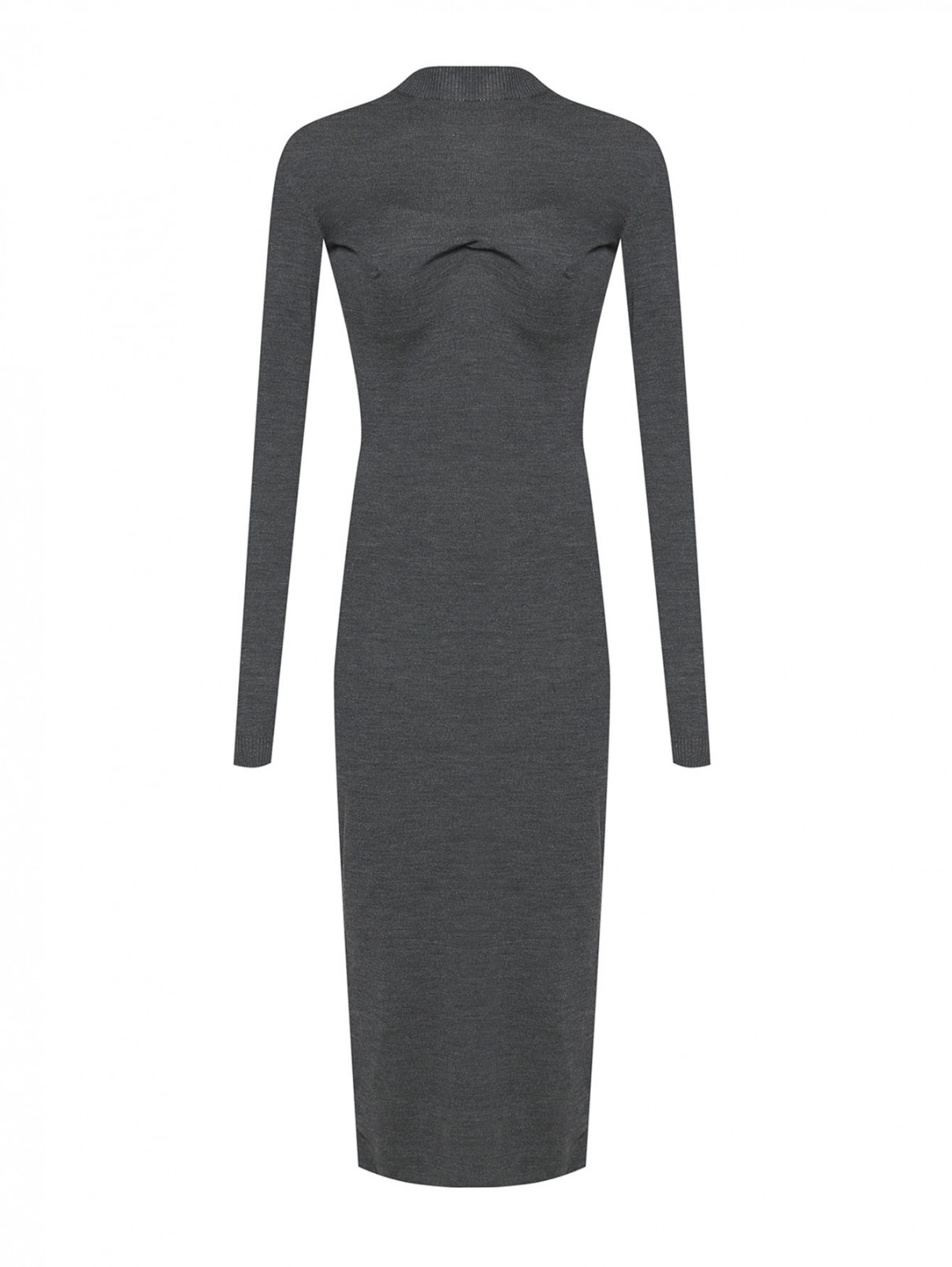 Однотонное платье из шерсти со сборкой Sportmax  –  Общий вид  – Цвет:  Серый