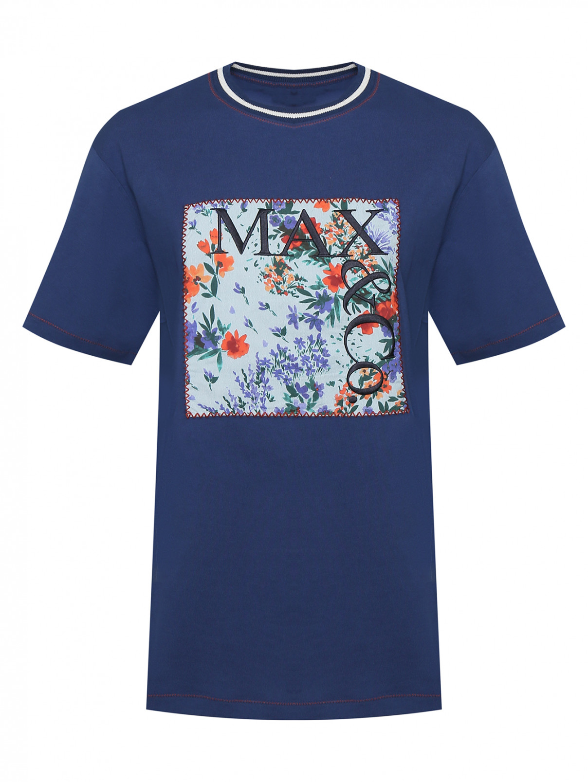 Футболка с вышивкой Max&Co  –  Общий вид  – Цвет:  Синий