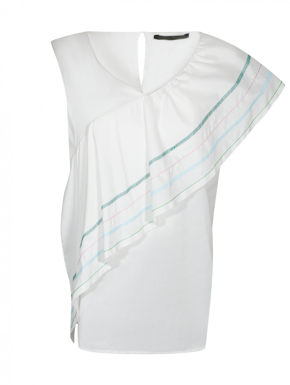 Блуза из хлопка с контрастной отделкой Marina Rinaldi  –  Общий вид  – Цвет:  Белый