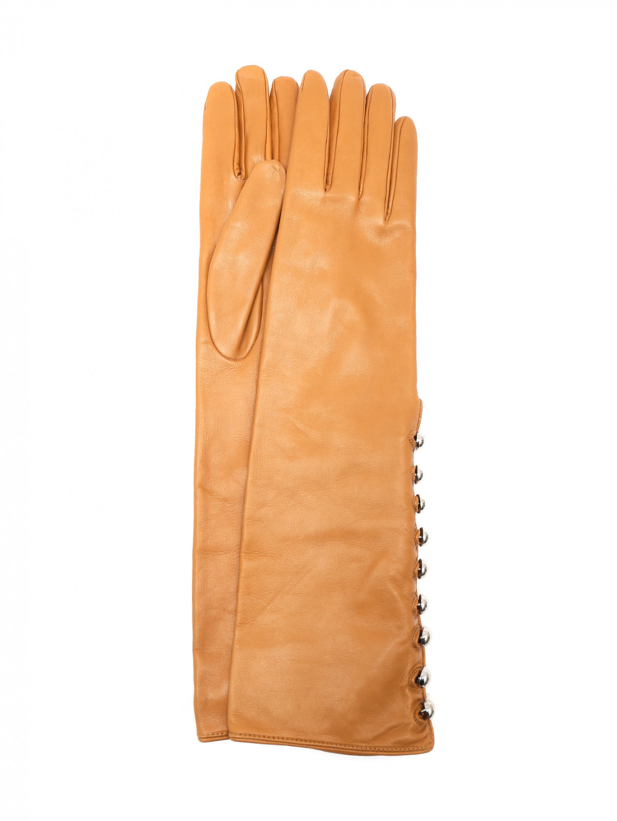 Высокие перчатки из кожи с металлическими пуговицами Ermanno Scervino  –  Общий вид  – Цвет:  Коричневый