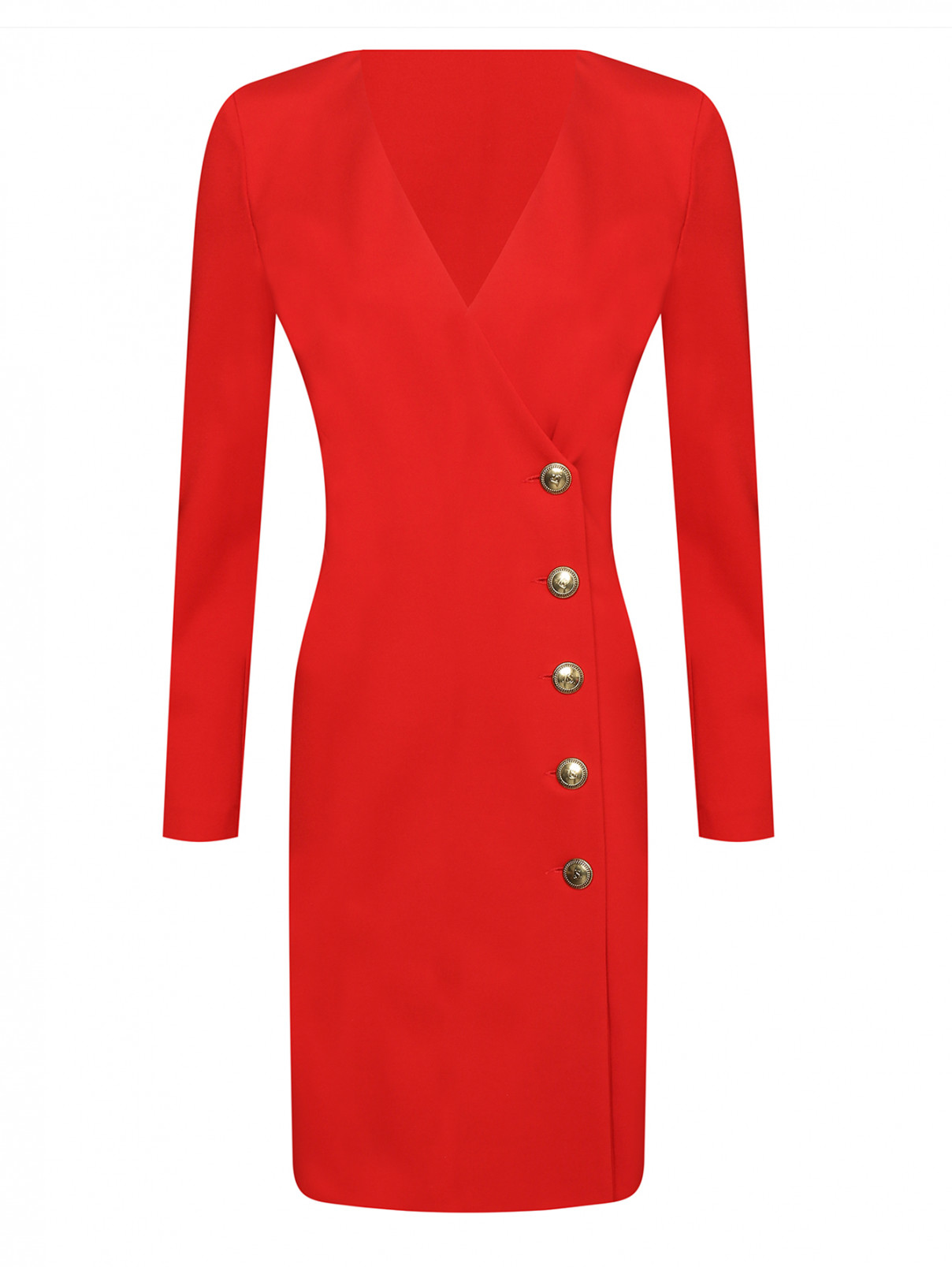 Однотонное платье-миди на пуговицах Luisa Spagnoli  –  Общий вид  – Цвет:  Красный