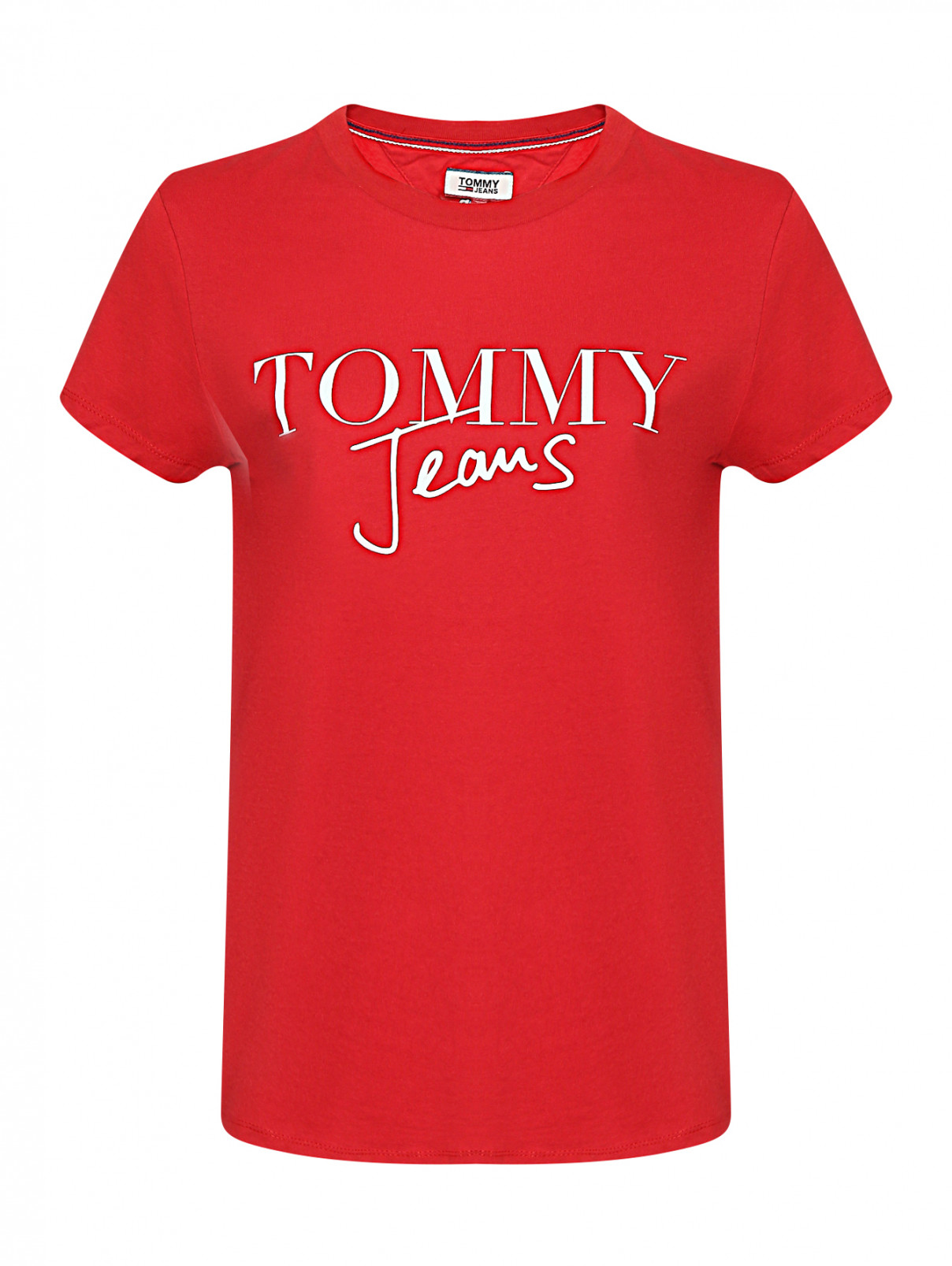 Футболка из хлопка с принтом Tommy Jeans  –  Общий вид  – Цвет:  Красный