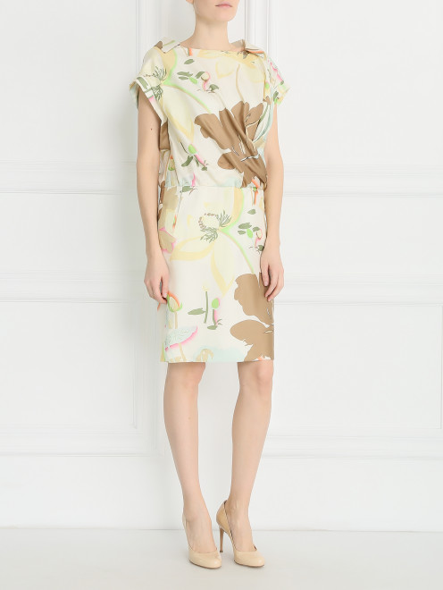 Платье из шелка  запахом и цветочным узором Maurizio Pecoraro - Модель Общий вид