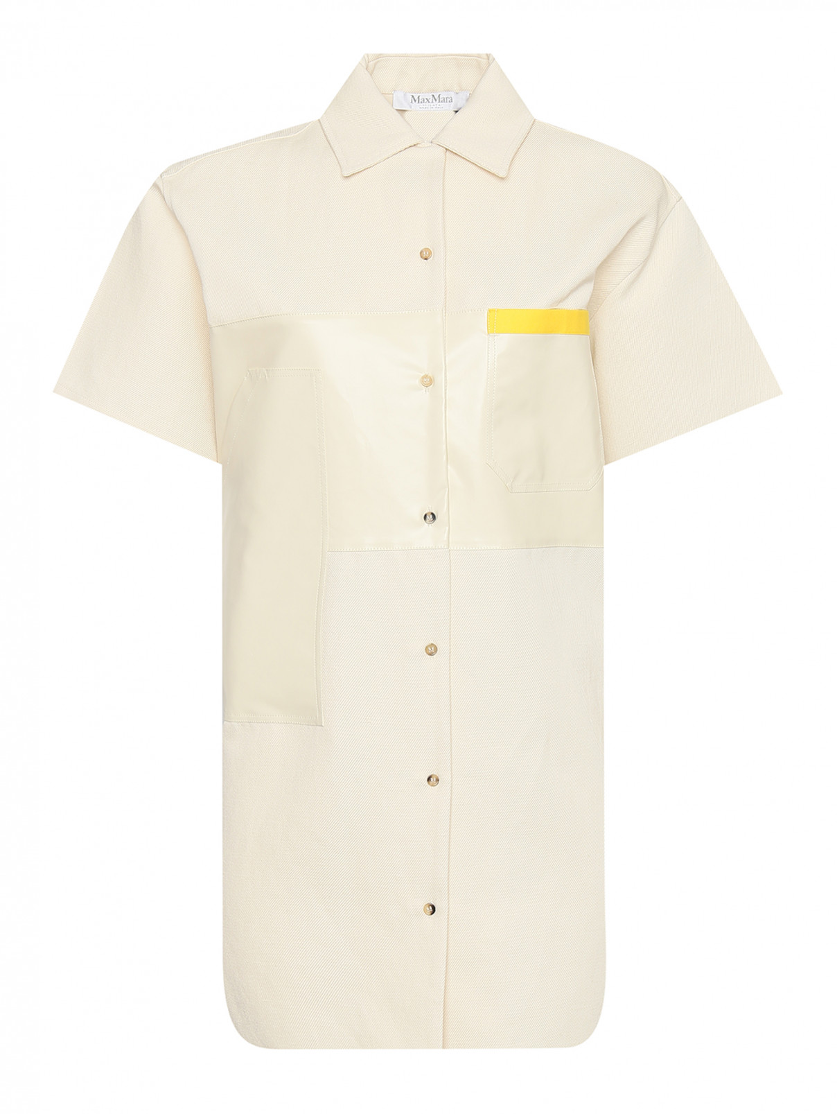 Платье-рубашка из хлопка и льна с кармнами Max Mara  –  Общий вид  – Цвет:  Бежевый