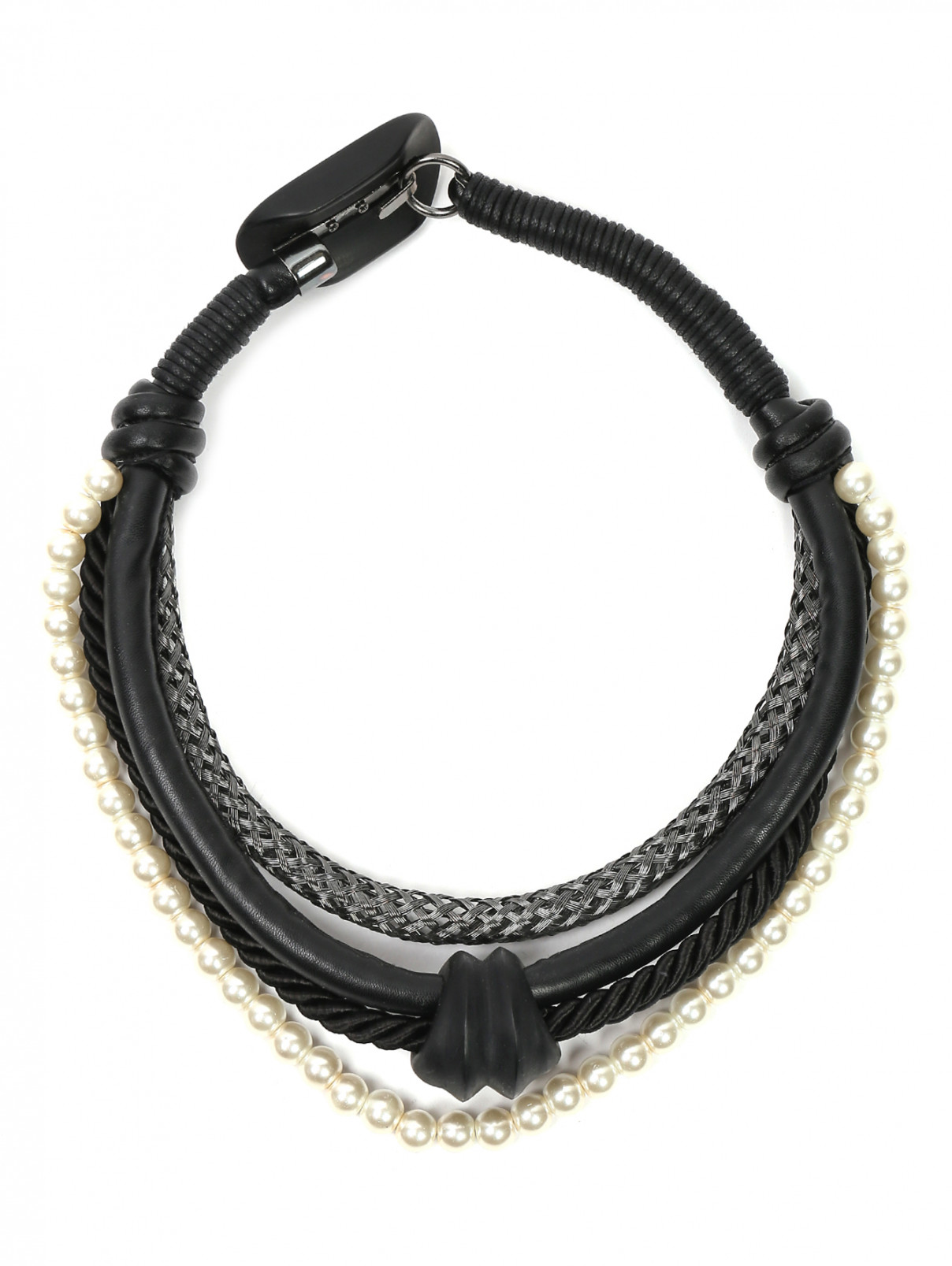 Ожерелье плетеное с декором и декоративным жемчугом Weekend Max Mara  –  Общий вид  – Цвет:  Черный