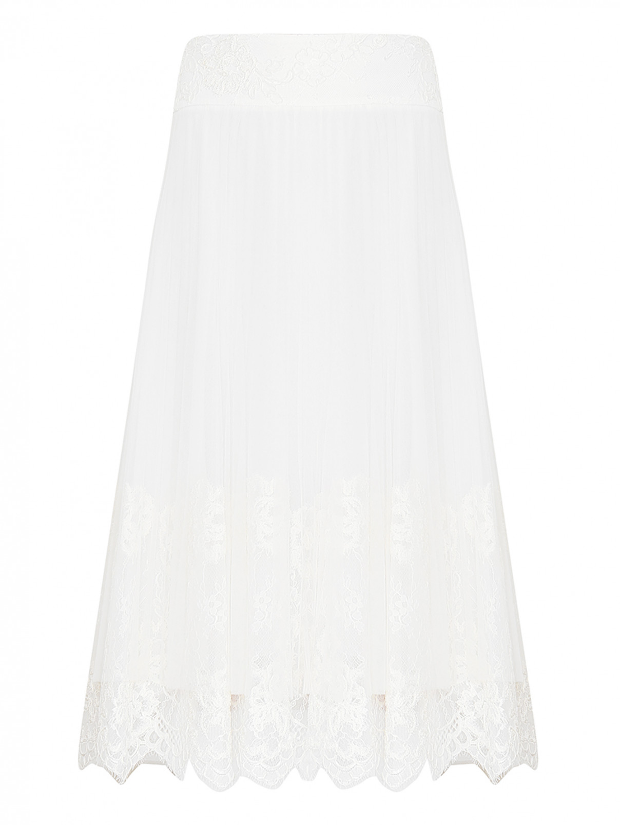 Юбка из сетки декорированная кружевом Ermanno Scervino  –  Общий вид  – Цвет:  Белый