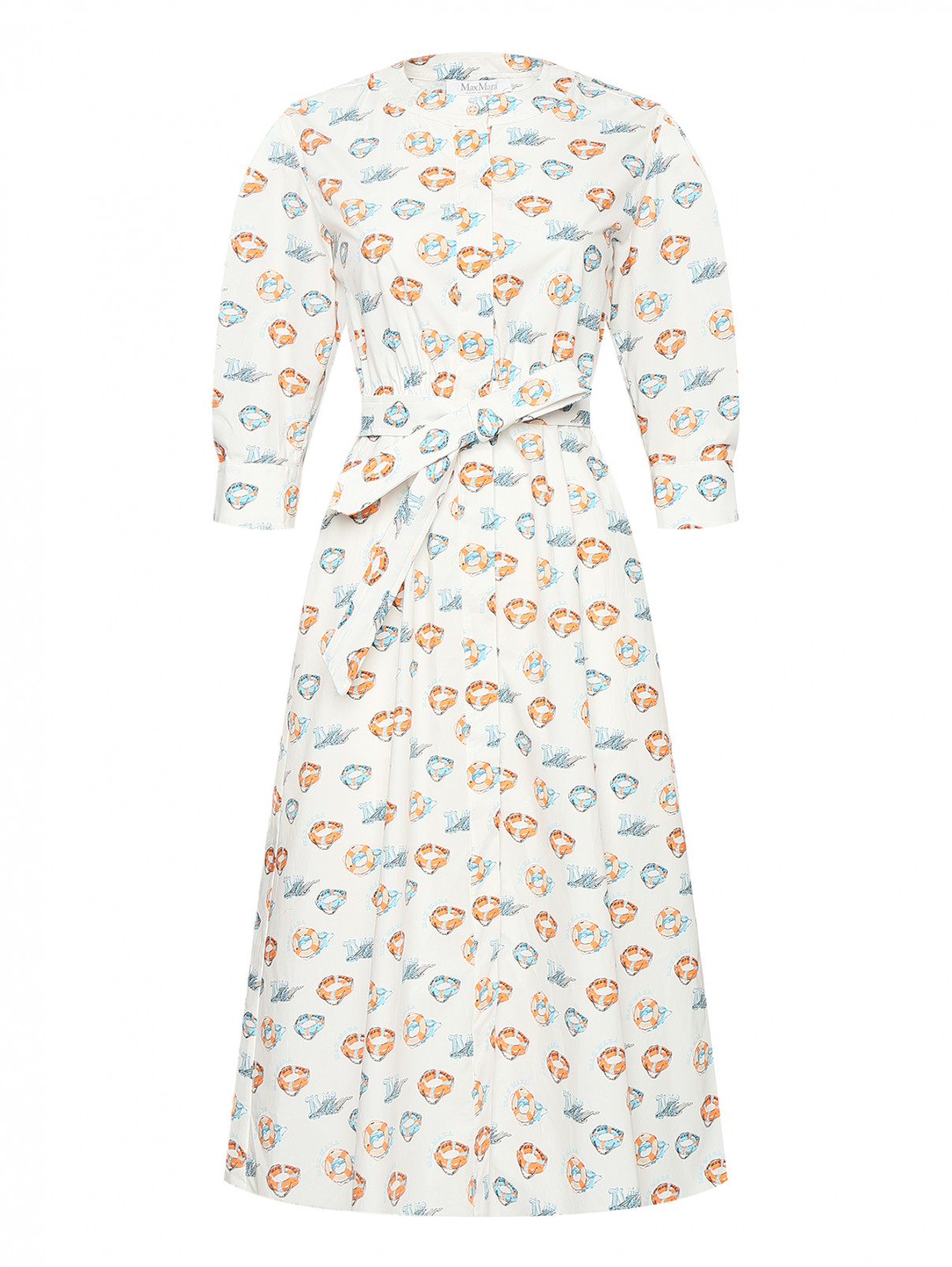 Платье-миди из хлопка с узором Max Mara  –  Общий вид  – Цвет:  Узор
