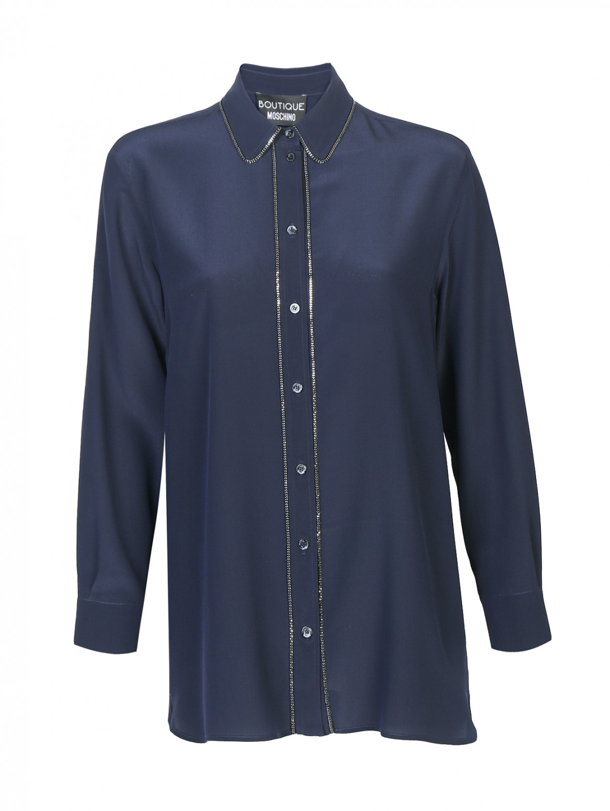 Блуза из шелка с декоративной отделкой Moschino Boutique  –  Общий вид  – Цвет:  Синий