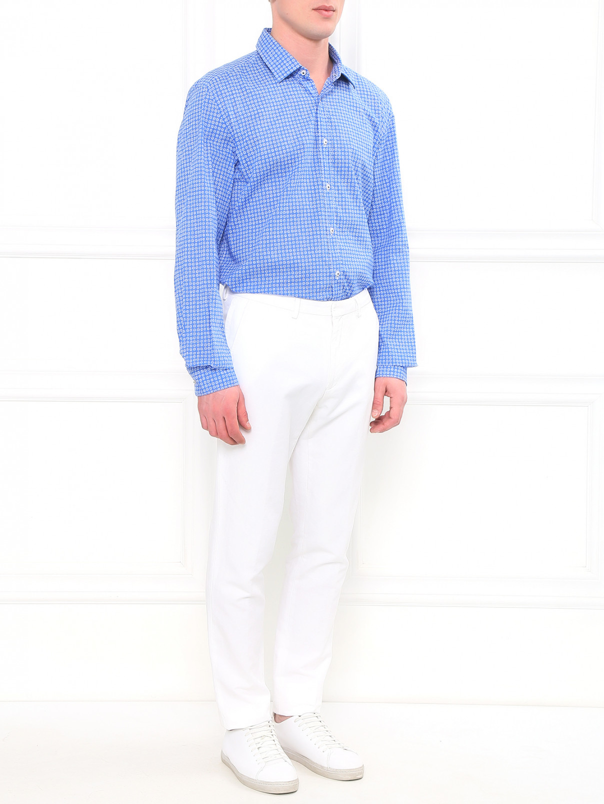 Прямые брюки из хлопка и льна Kenzo  –  Модель Общий вид  – Цвет:  Белый