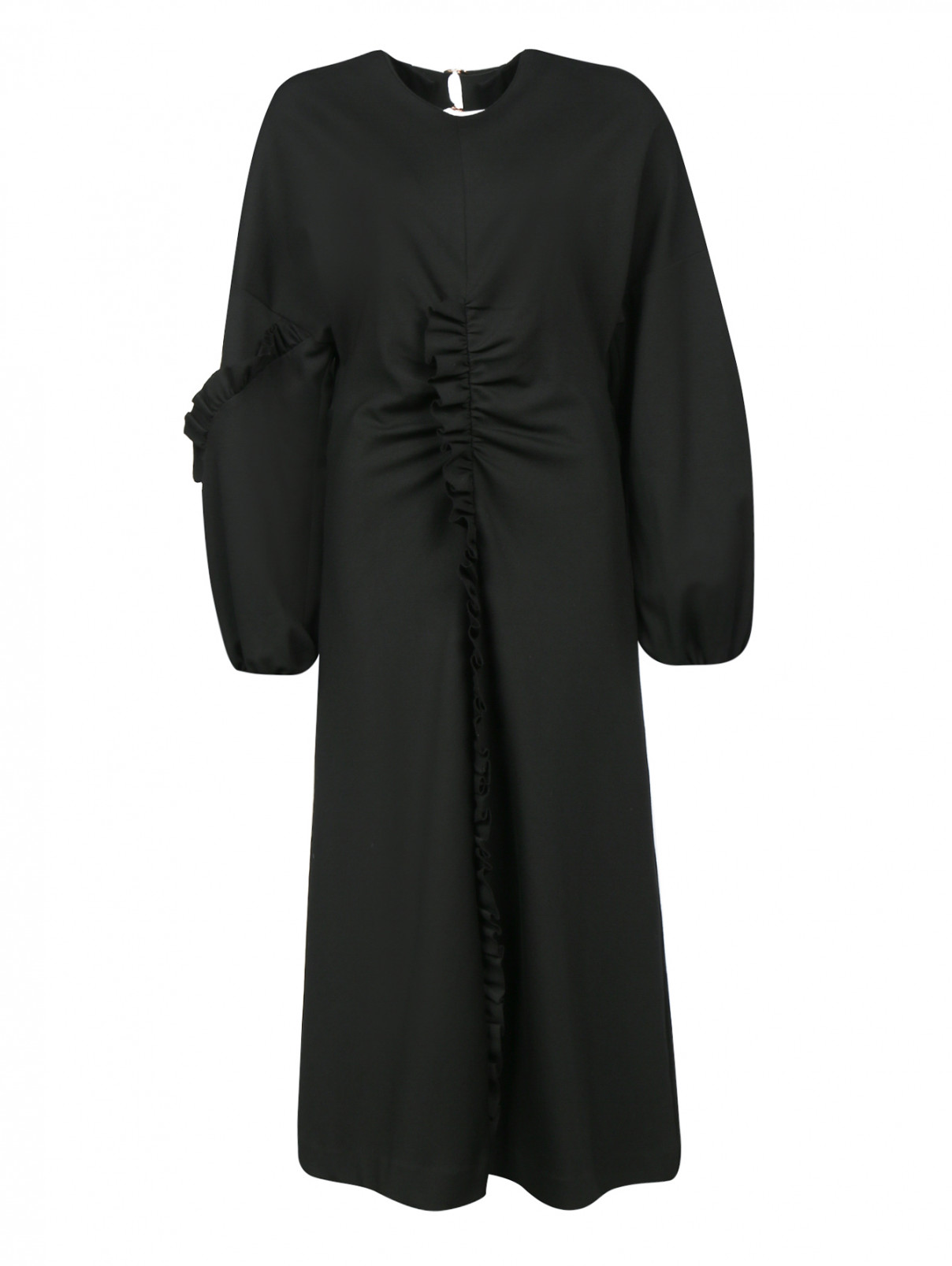 Платье-миди с драпировкой TIBI  –  Общий вид  – Цвет:  Черный
