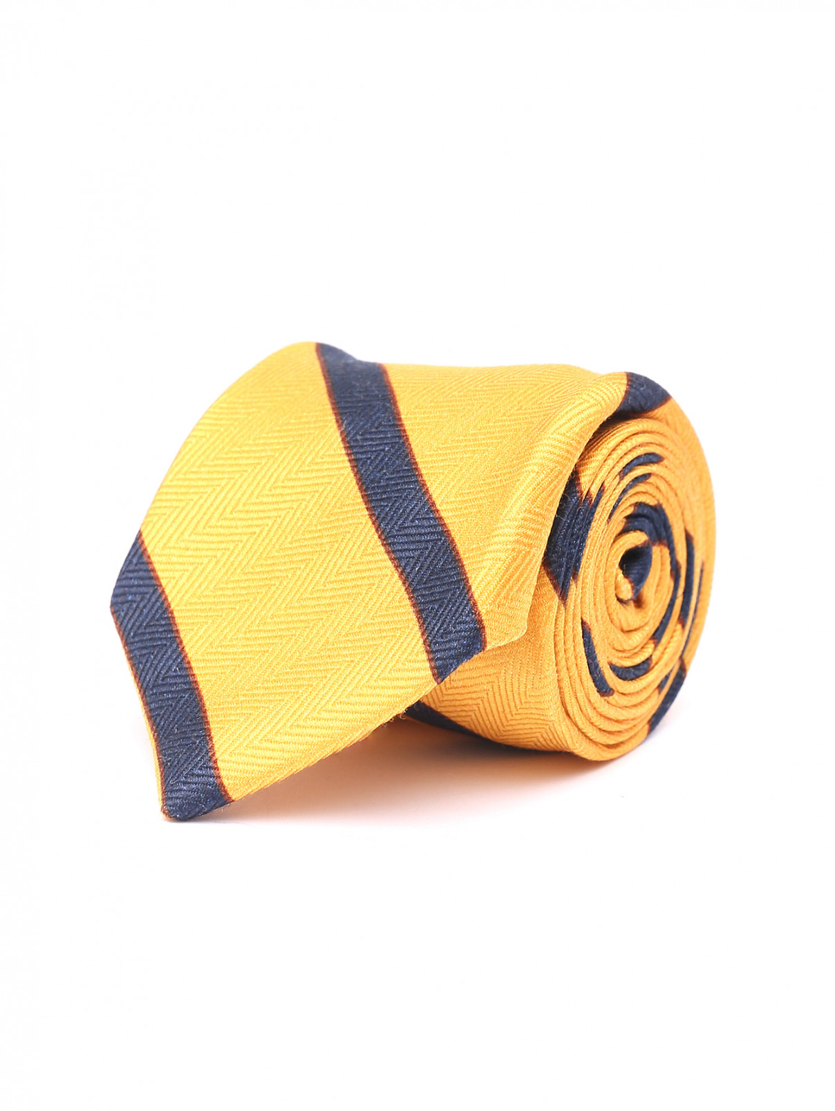 Галстук из шерсти и шелка с узором полоска Borrelli  –  Общий вид  – Цвет:  Желтый