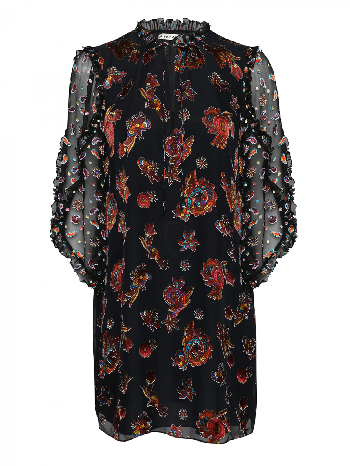 Платье свободного кроя с цветочным узором Alice+Olivia  –  Общий вид  – Цвет:  Черный