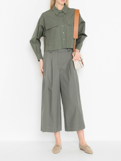 Укороченная хлопковая рубашка с накладными карманами Weekend Max Mara - МодельОбщийВид