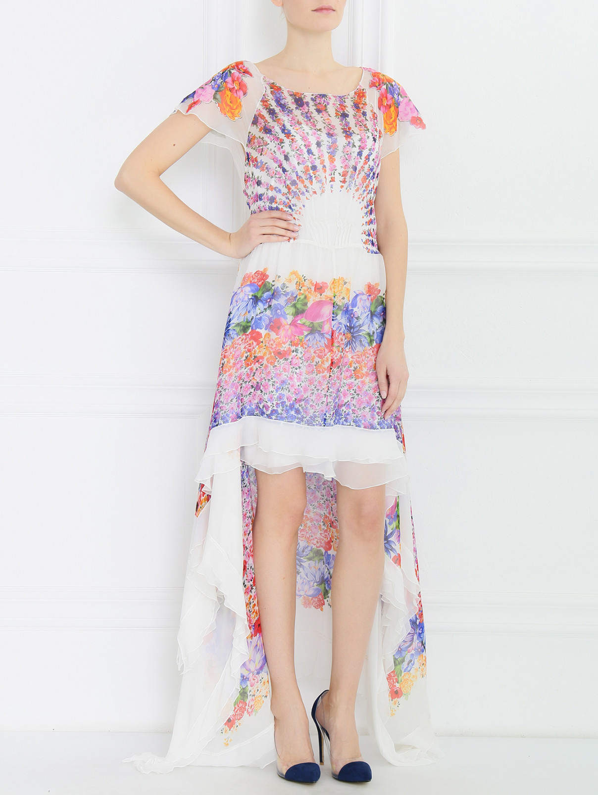 Платье-макси из шелка с цветочным узором Alberta Ferretti  –  Модель Общий вид  – Цвет:  Узор