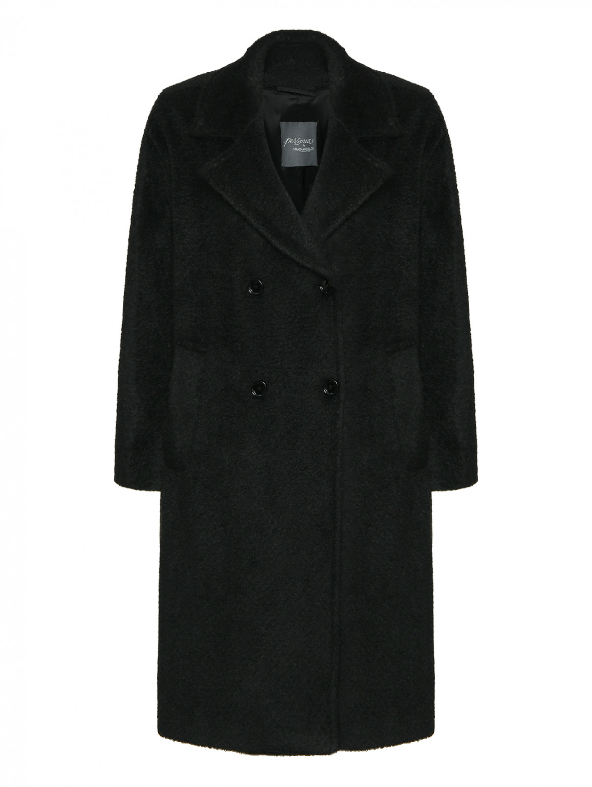 Двубортное пальто с карманами Persona by Marina Rinaldi  –  Общий вид  – Цвет:  Черный