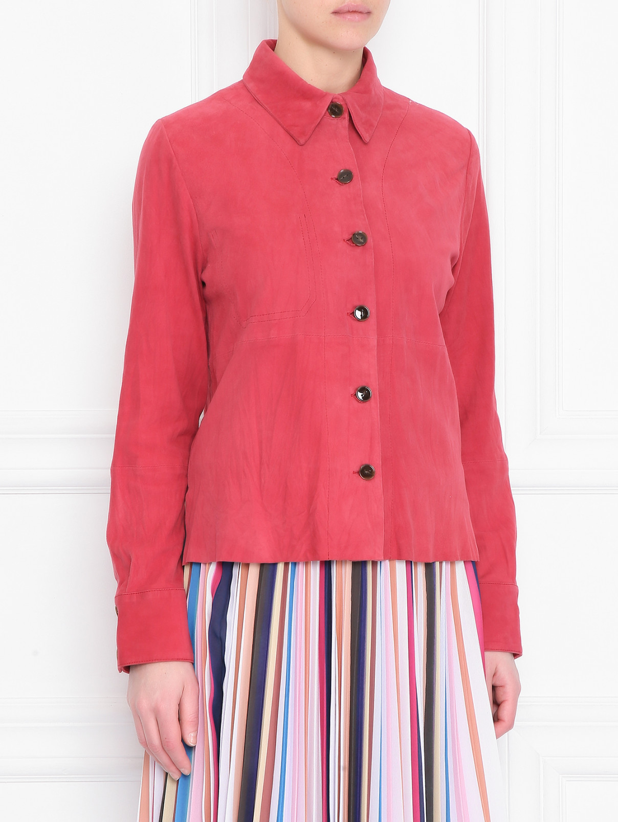 Рубашка из замши на пуговицах Alysi  –  МодельВерхНиз  – Цвет:  Розовый
