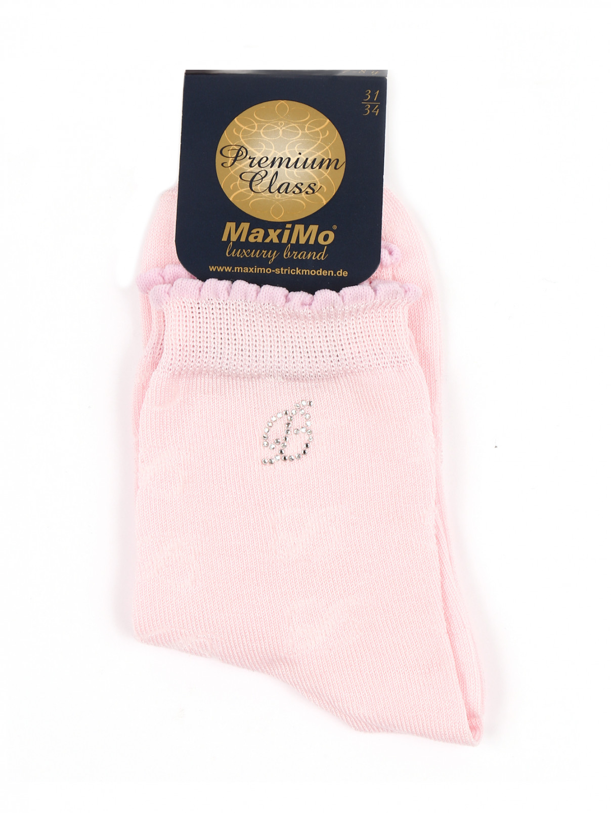 Носки трикотажные из хлопка декорированные кристаллами Maximo  –  Общий вид  – Цвет:  Розовый