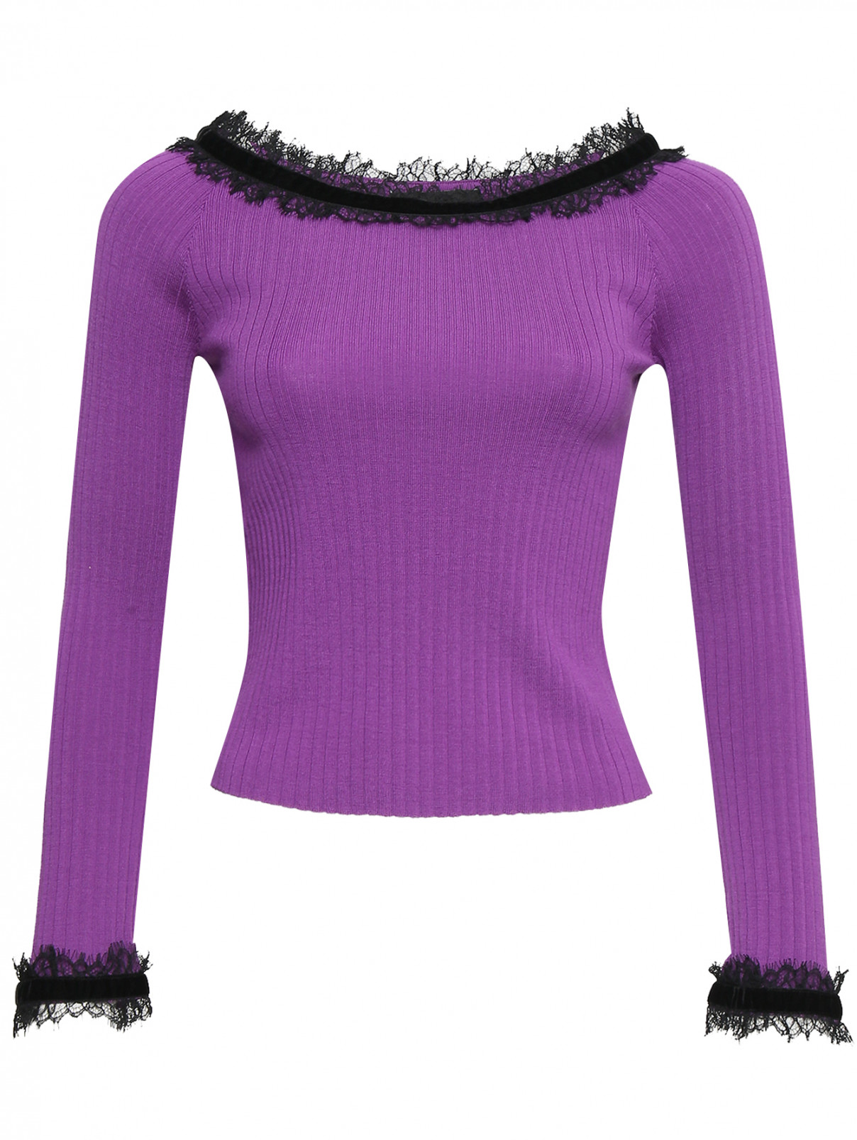 Джемпер из шерсти с аппликацией BOUTIQUE MOSCHINO  –  Общий вид  – Цвет:  Фиолетовый