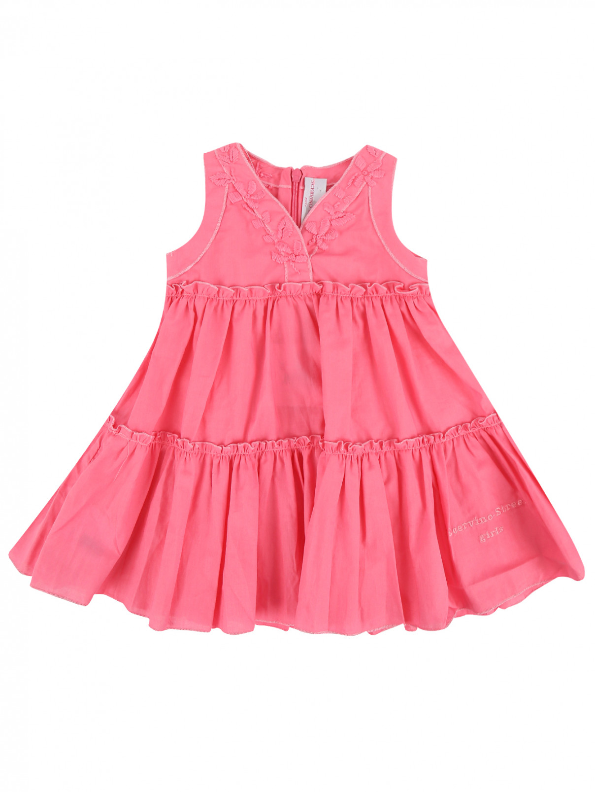 Платье из хлопка с оборкой и вышивкой Scervino Street  –  Общий вид  – Цвет:  Розовый