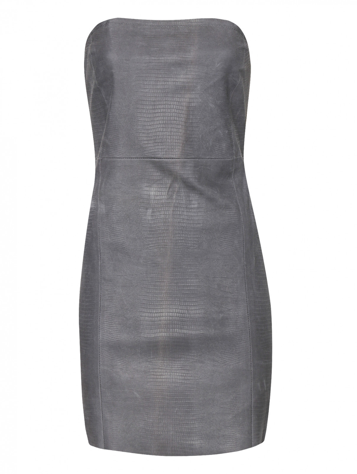 Платье-мини из кожи DROMe  –  Общий вид  – Цвет:  Серый