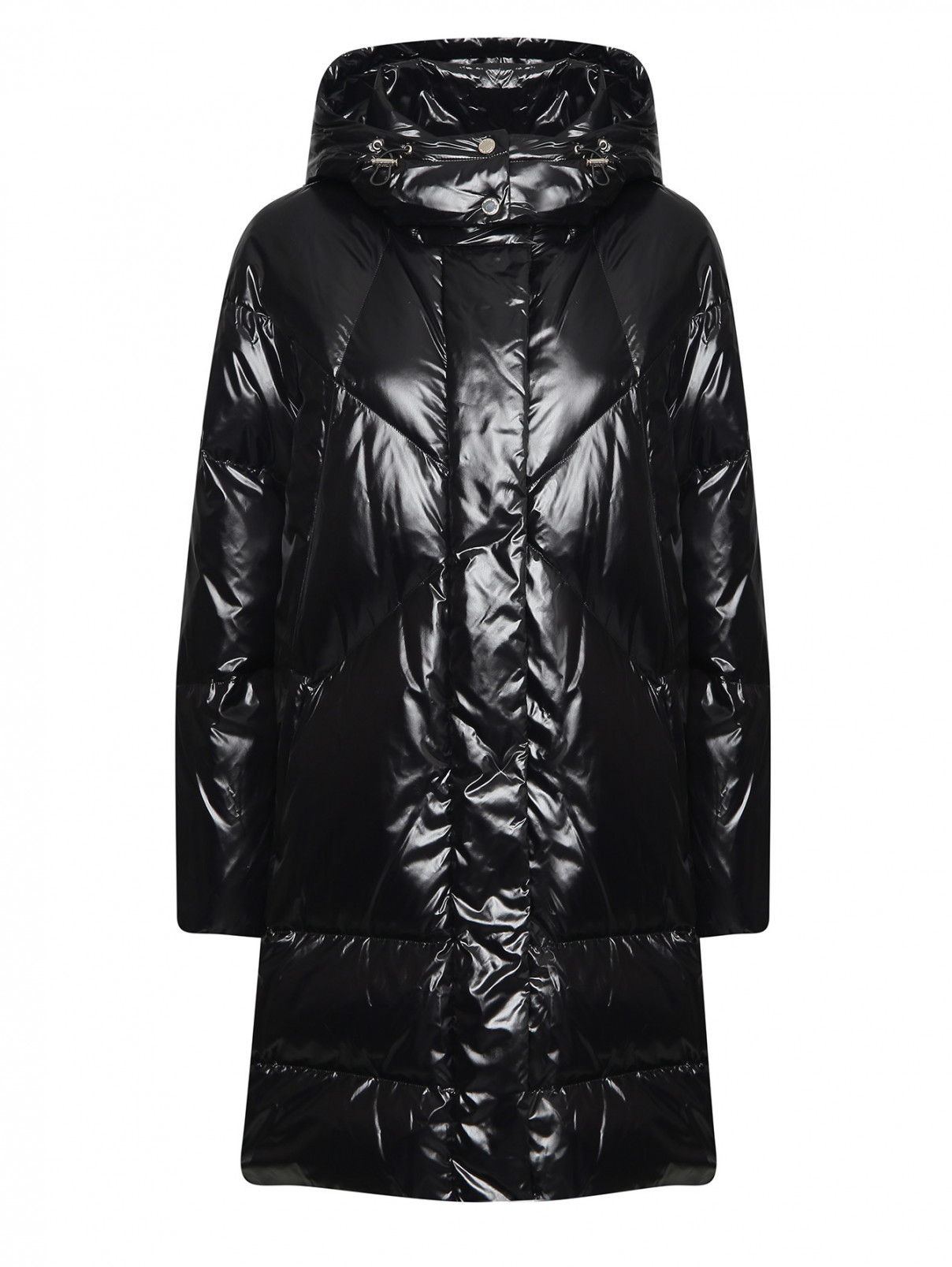 Стеганая куртка с капюшоном Marina Rinaldi  –  Общий вид  – Цвет:  Черный