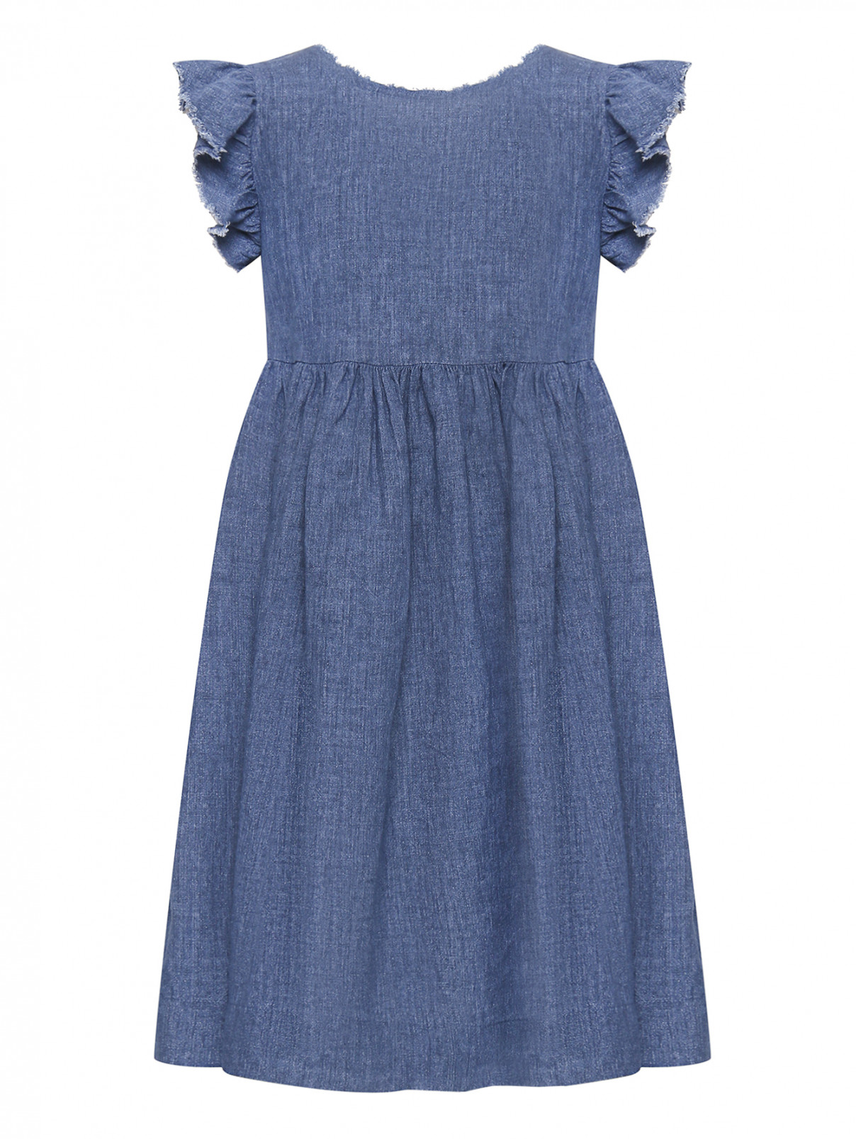 Платье изо льна с бантом Il Gufo  –  Общий вид  – Цвет:  Синий