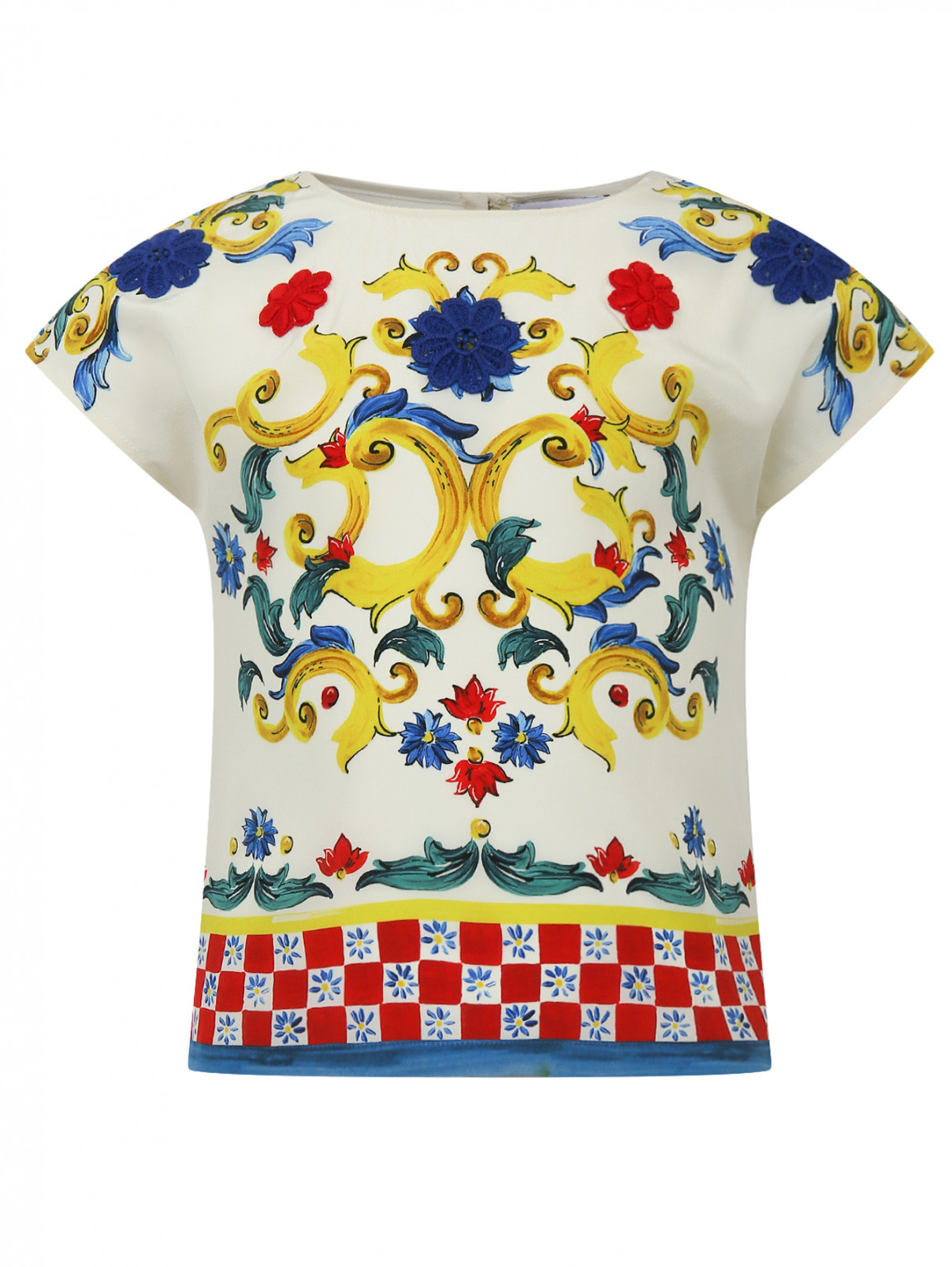 Футболка из хлопка с узором Dolce & Gabbana  –  Общий вид  – Цвет:  Белый