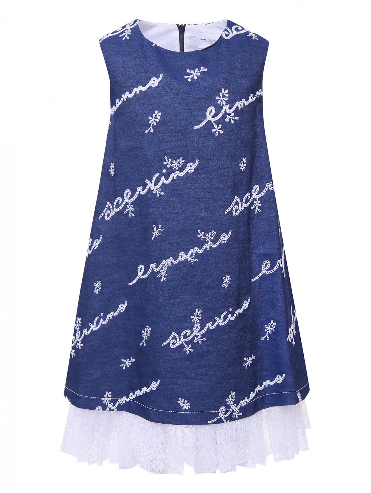 Платье без рукавов с вышивкой Ermanno Scervino Junior  –  Общий вид  – Цвет:  Синий