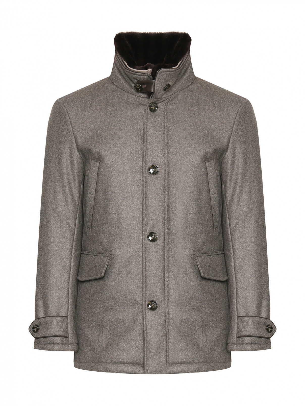 Утепленная куртка из шерсти со съемным воротником Tombolini  –  Общий вид  – Цвет:  Серый