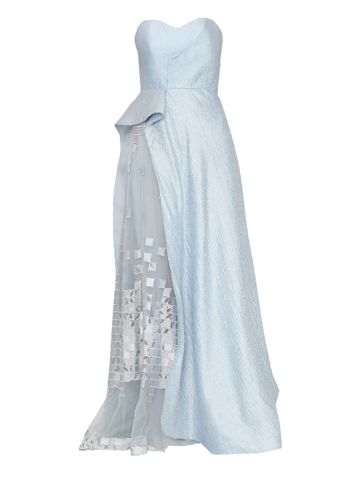 Платье-макси с вышивкой на сетке Tony Ward  –  Общий вид  – Цвет:  Синий