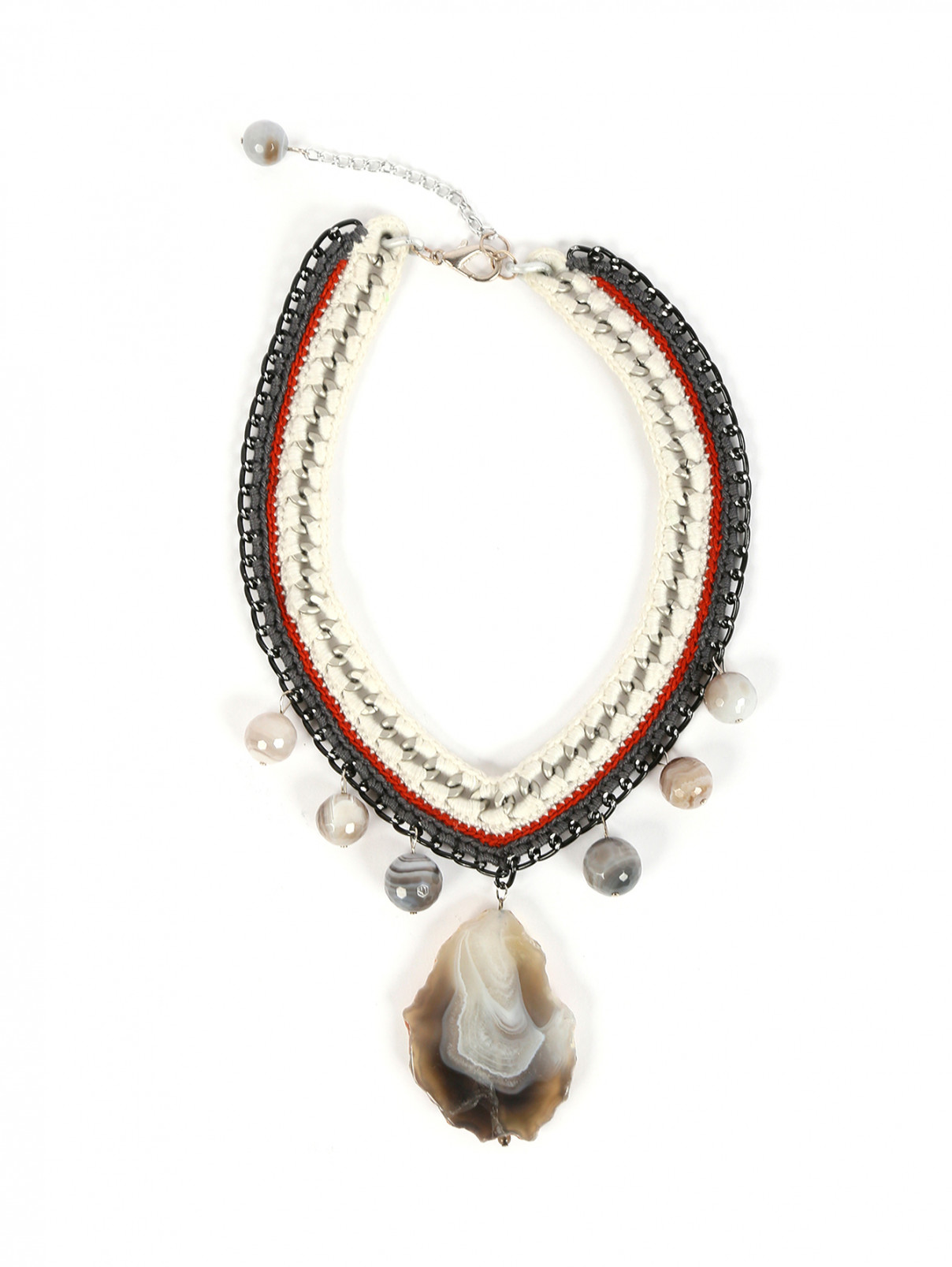Ожерелье из текстиля с камнями Inga Kazumyan  –  Общий вид  – Цвет:  Серый