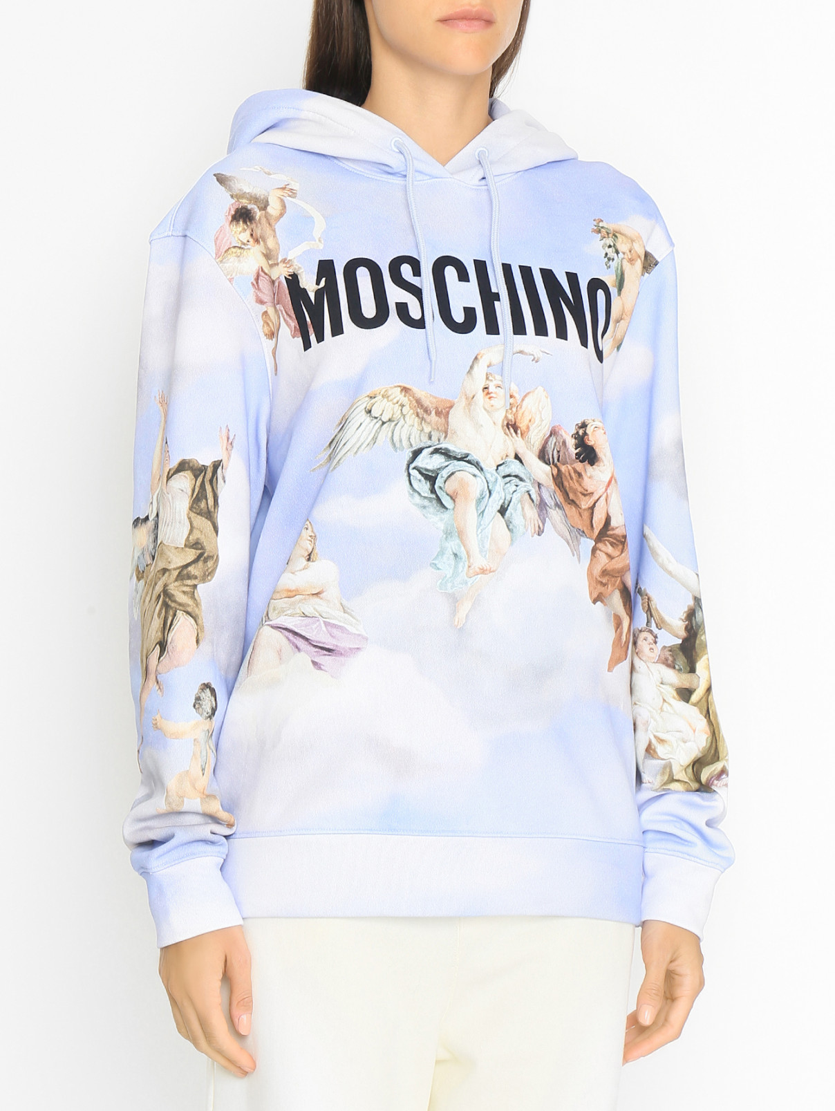 Толстовка из хлопка с принтом Moschino  –  МодельВерхНиз  – Цвет:  Синий