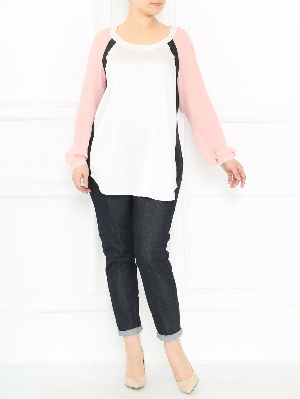 Блуза из шелка с контрастной отделкой Marina Rinaldi  –  Модель Общий вид  – Цвет:  Мультиколор