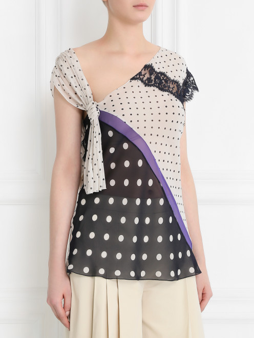 Блуза из шелка с узором "горох" декорированная кружевом Alberta Ferretti - Модель Верх-Низ