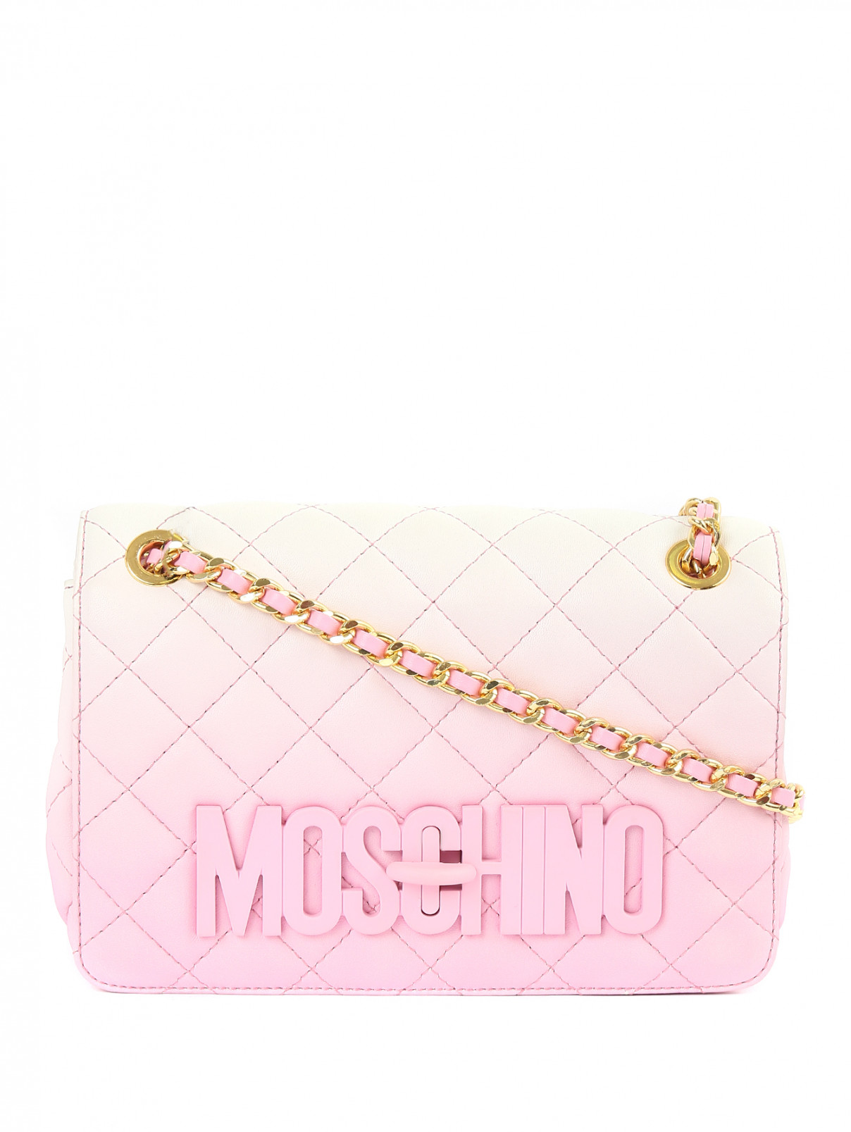 Стеганая сумка из кожи на ремне-цепочке Moschino Couture  –  Общий вид  – Цвет:  Розовый