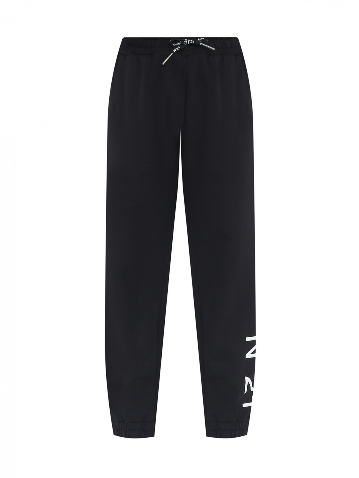 Трикотажные брюки на завязках N21  –  Общий вид  – Цвет:  Черный