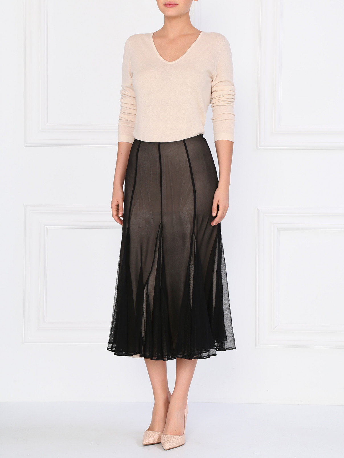 Шелковая юбка с клиньями из сетки Antonio Marras  –  Модель Общий вид  – Цвет:  Черный