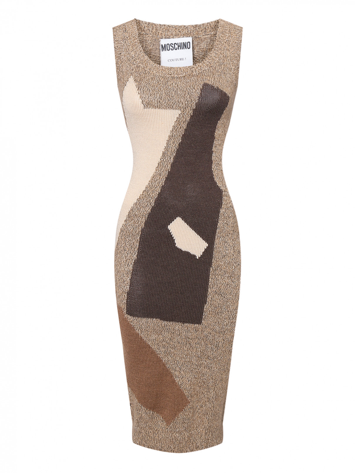 Платье без рукавов с узором из смесовой шерсти Moschino  –  Общий вид  – Цвет:  Коричневый