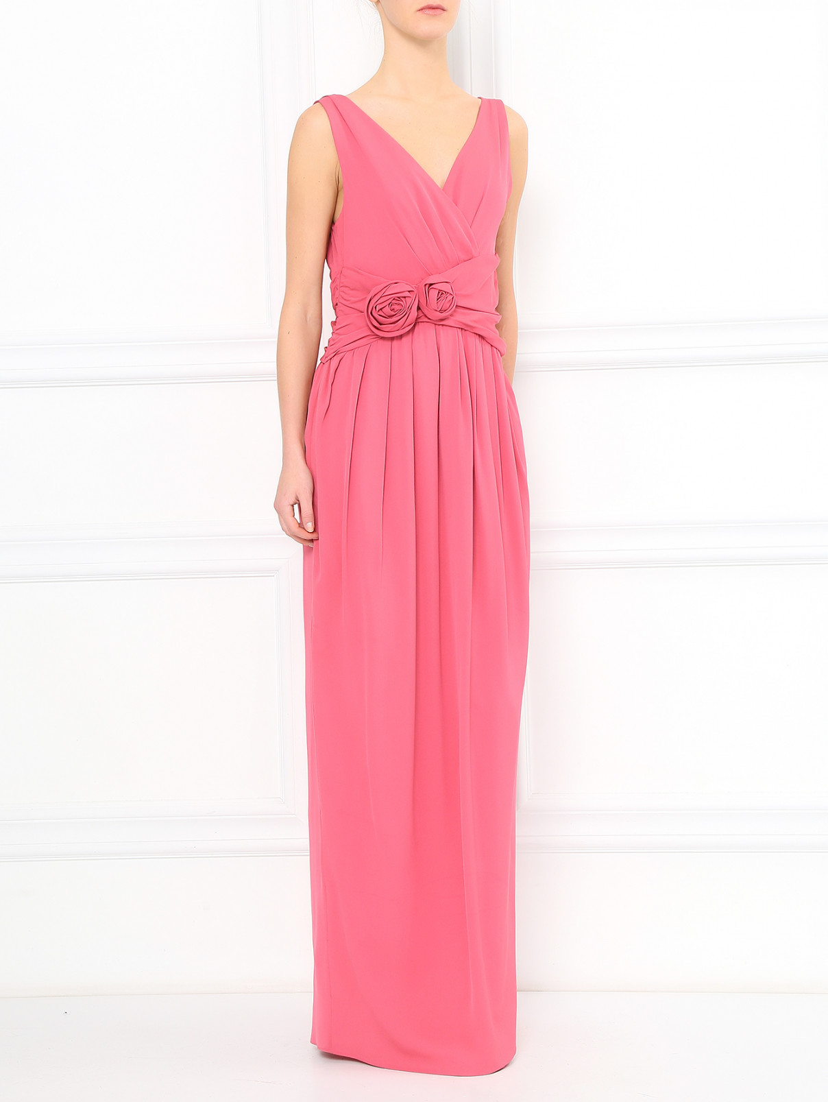 Платье-макси из шелка с драпировкой Moschino  –  Модель Общий вид  – Цвет:  Розовый