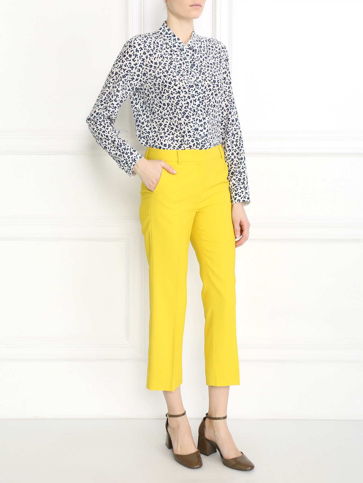 Укороченные брюки прямого кроя Sportmax  –  Модель Общий вид  – Цвет:  Желтый