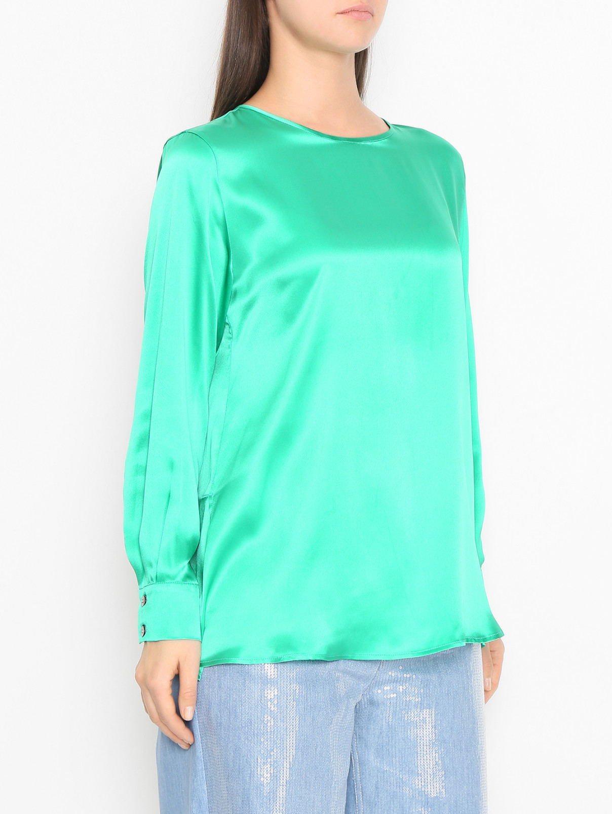 Однотонная блуза из шелка Marina Rinaldi  –  МодельВерхНиз  – Цвет:  Зеленый
