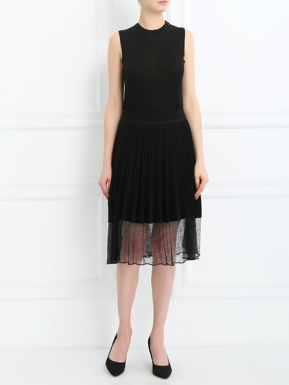 Плиссированная юбка с отделкой из кружева Rag & Bone  –  Модель Общий вид  – Цвет:  Черный