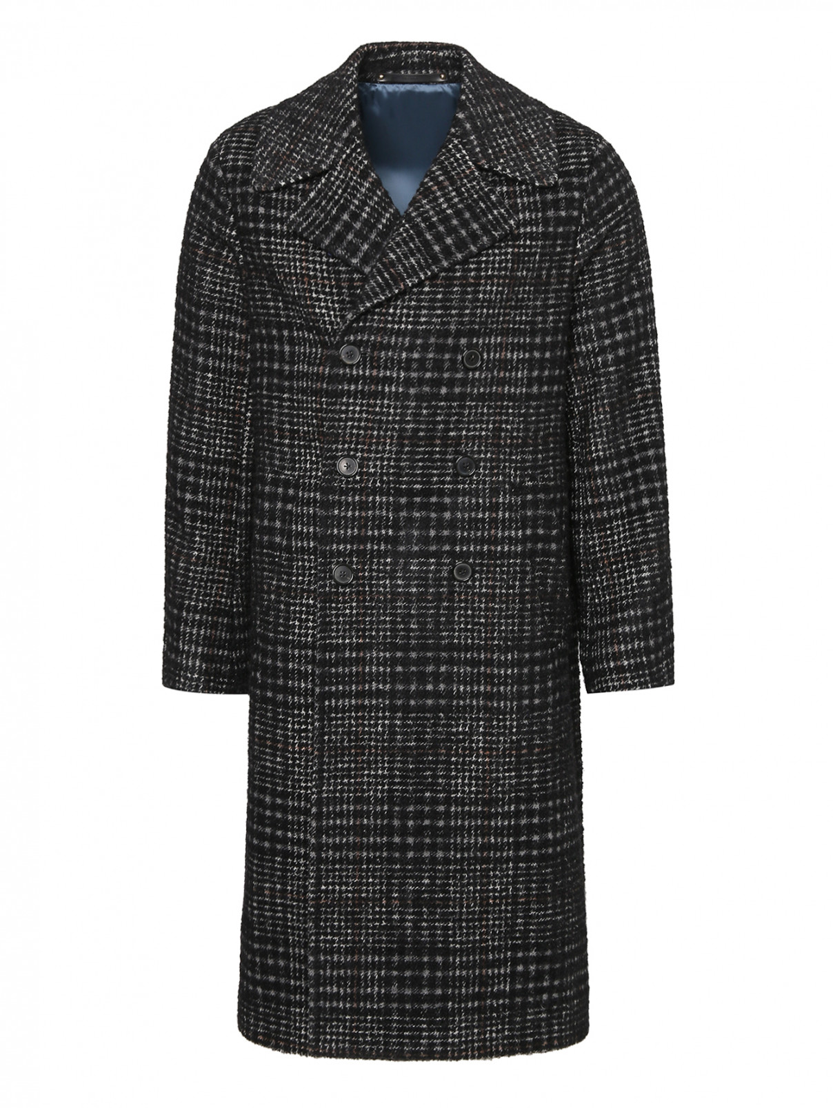 Двубортное пальто из шерсти с узором Paul Smith  –  Общий вид  – Цвет:  Черный