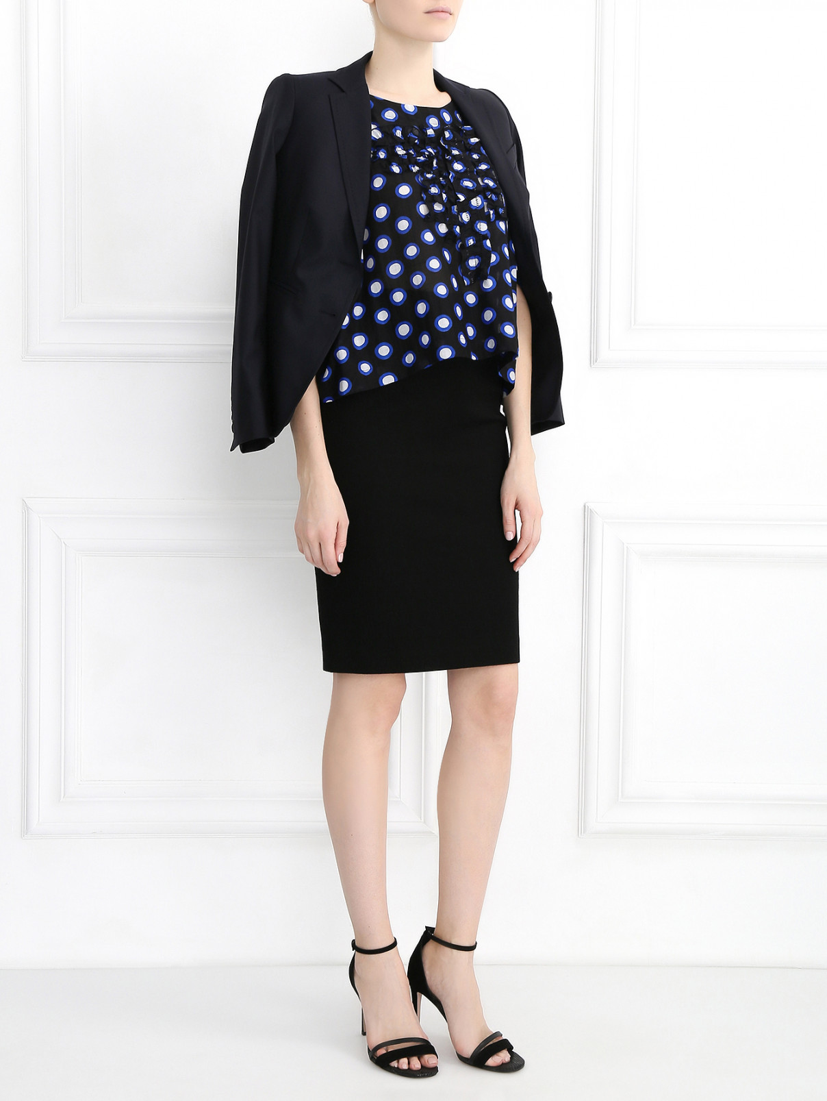 Блуза из хлопка и шелка с узором "горох" Moschino Boutique  –  Модель Общий вид  – Цвет:  Черный