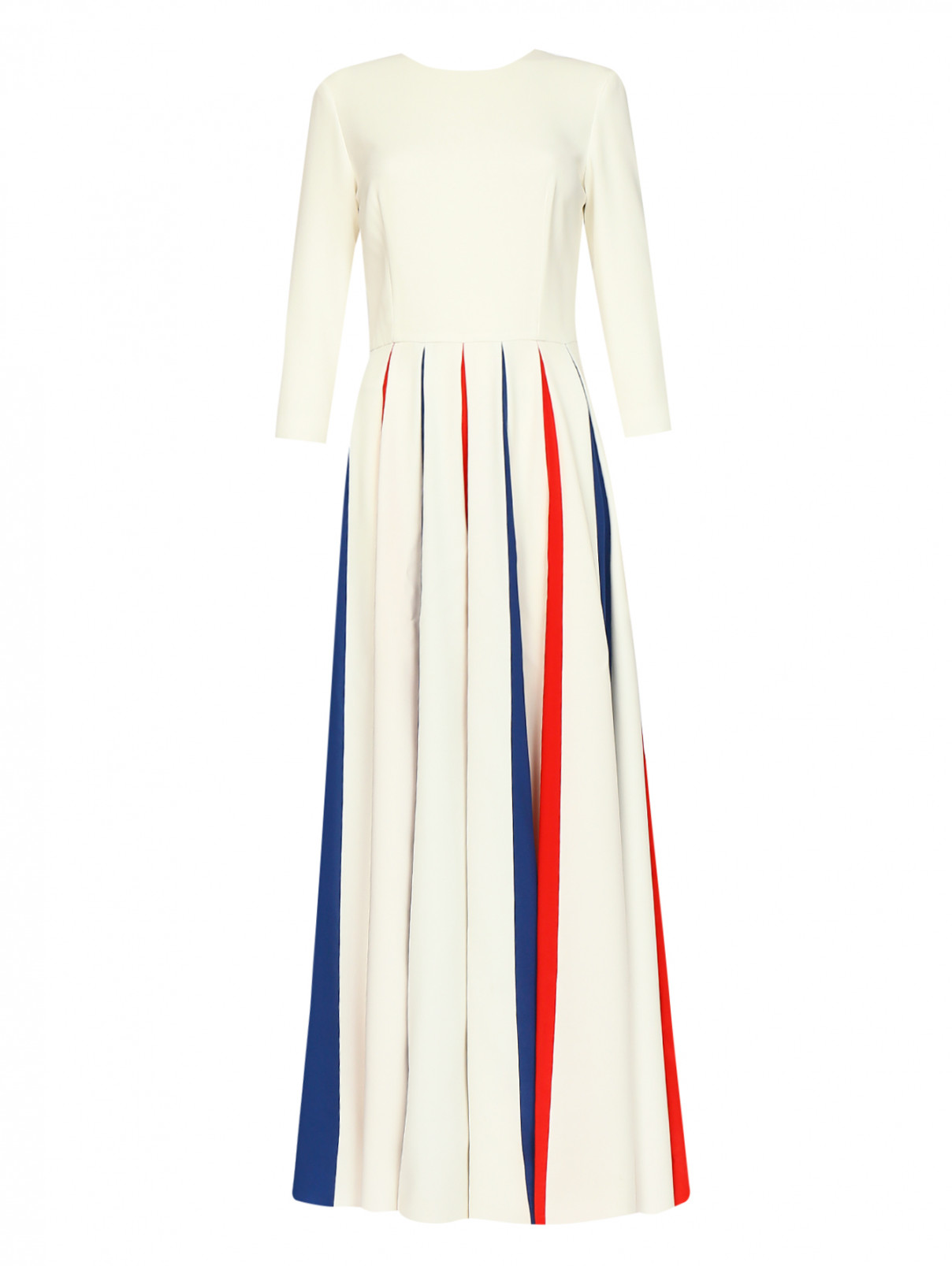 Платье-макси из шелка с длинными рукавами и контрастными вставками A La Russe  –  Общий вид  – Цвет:  Белый