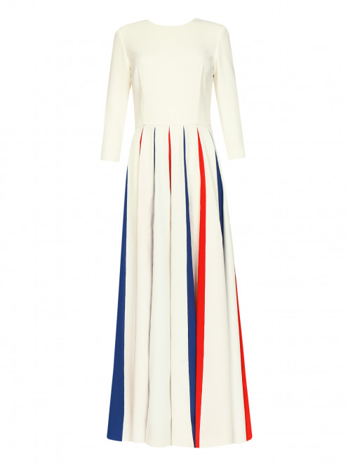 Платье-макси из шелка с длинными рукавами и контрастными вставками - Общий вид